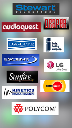 Manufacturers Entech Media Systems represents or recommends including: Stewart Film Screen | Draper | Audioquest | Da-Lite | Irwin Seating Company | Escient | LG | Sunfire | Omni Mount | Kinetics Noise Control | Polycom